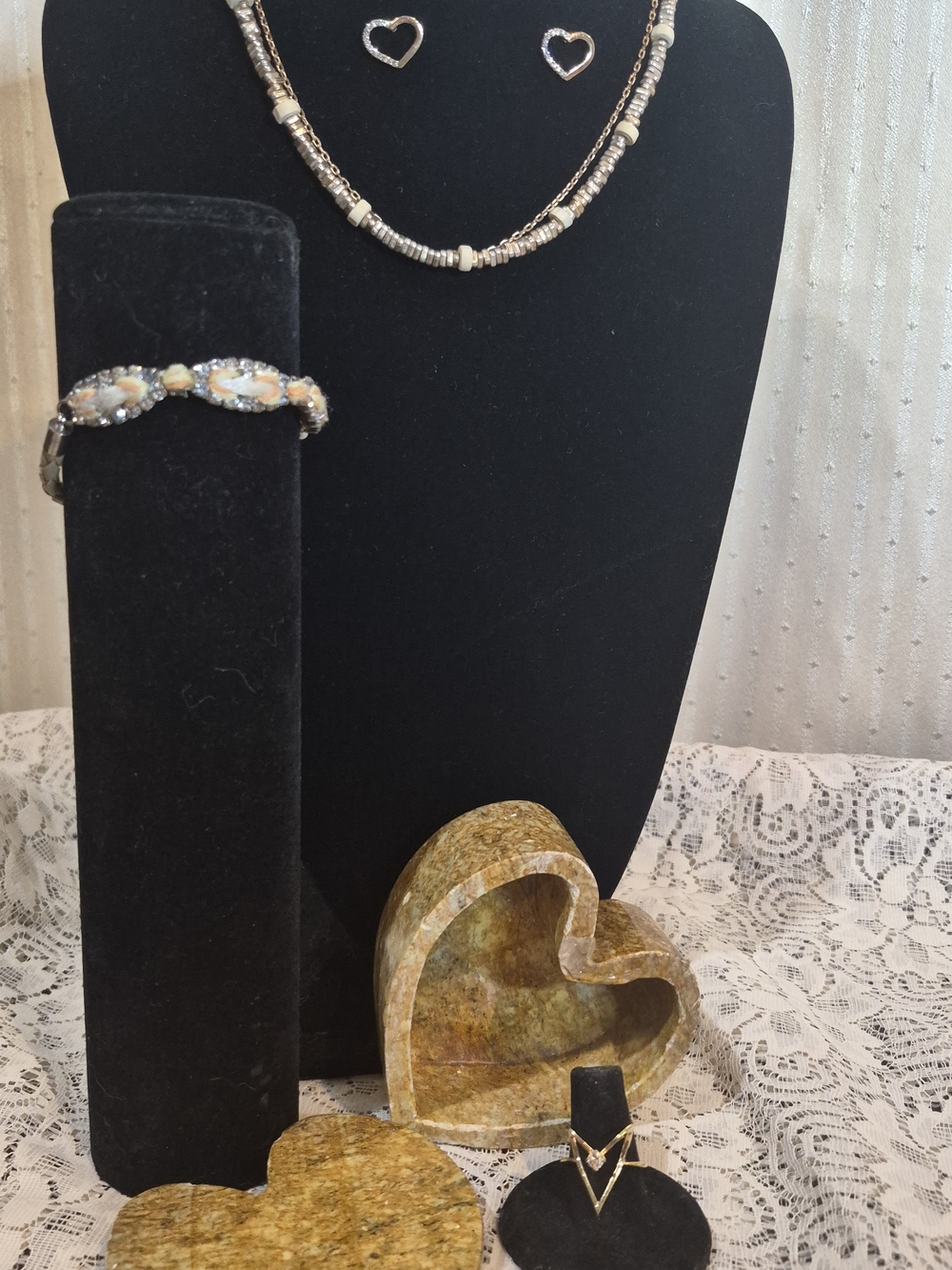 Vintage Signed AVON Boho Jewelry Set & Soapstone Heart Box